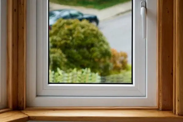 Close up of white casement window